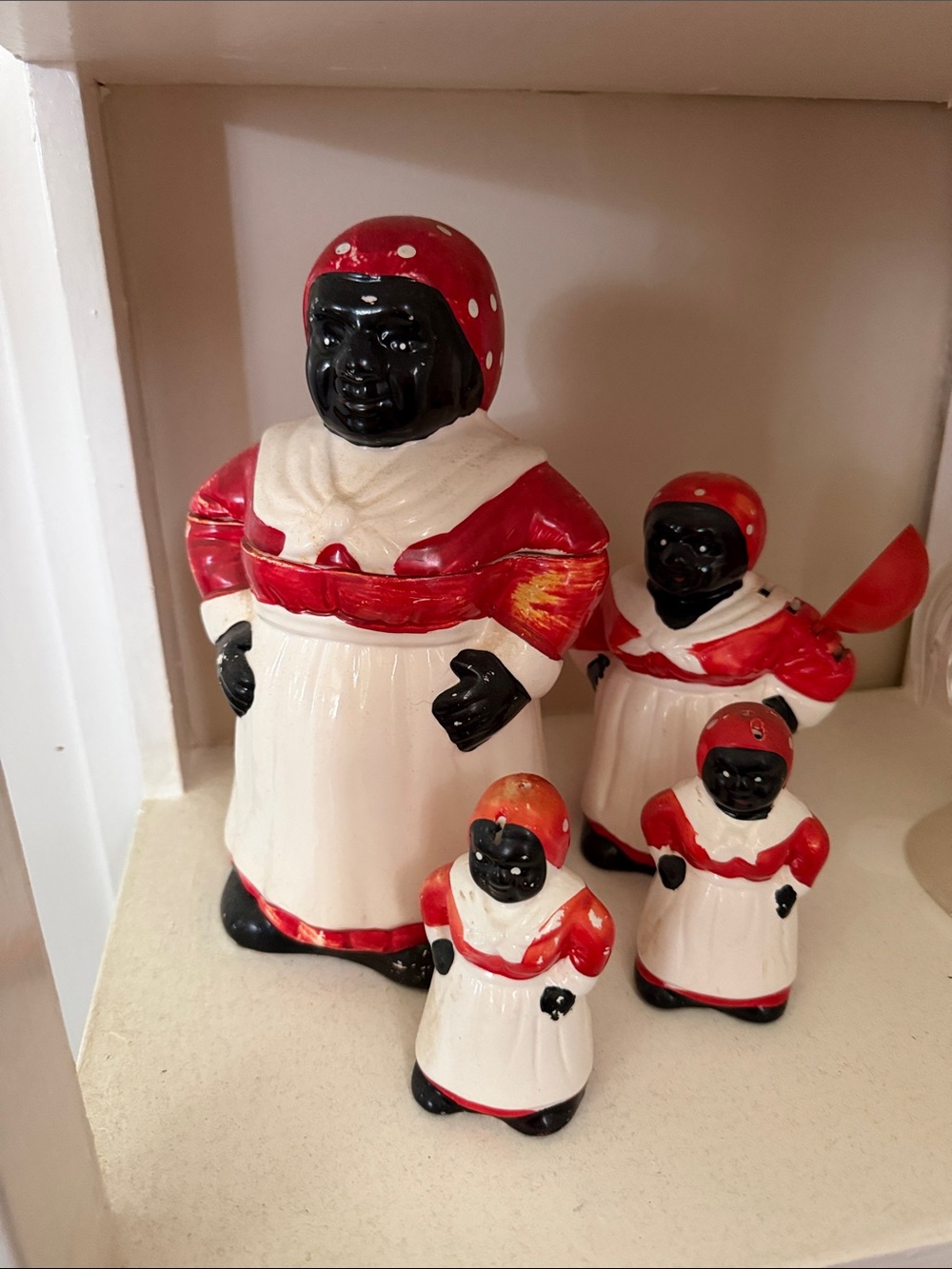 Red & White Vintage Black Americana Ceramic Figurine Set